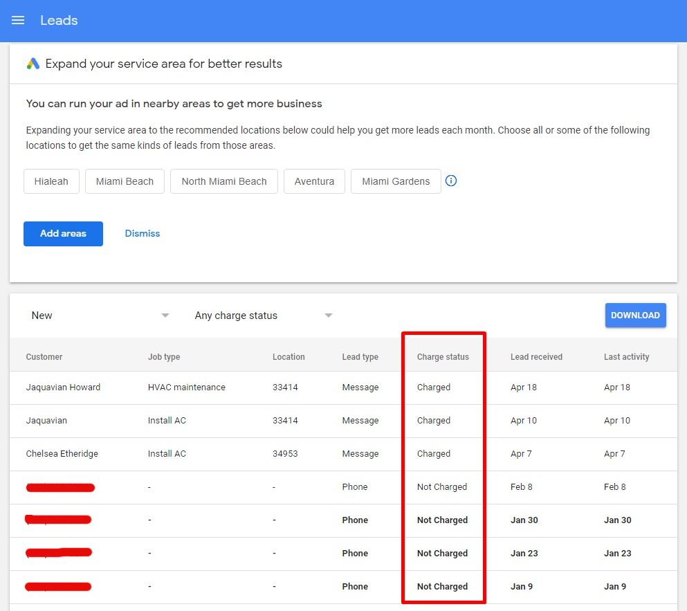 גוגל גרנטי - Google Guarantee Leads Dashboard