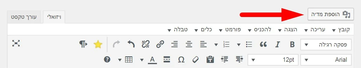 הוספת תמונה לתוכן במאמר באתר וורדפרס